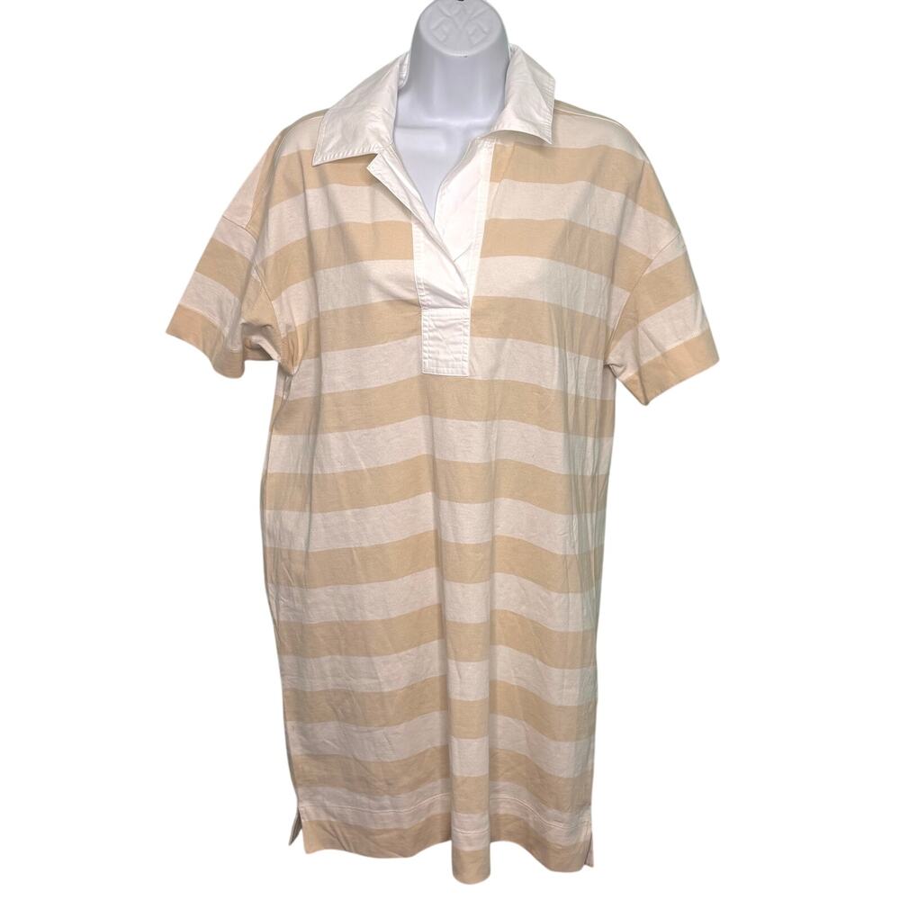 Everlane Organic Cotton Polo Short Sleeve Weekend Dress Chesnut, White Stripe M